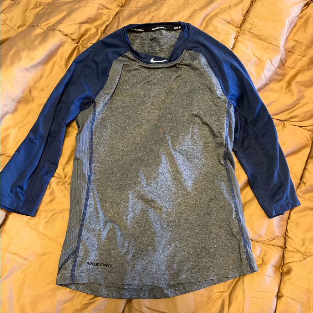 Nike Pro  baseball Shirt - Gray and Blue